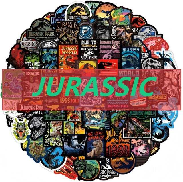 Jurassic Park Dinosaurier Graffiti Aufkleber Set in Multicolor für DIY Möbel und Dekoration, 50 Stück - Bild 1