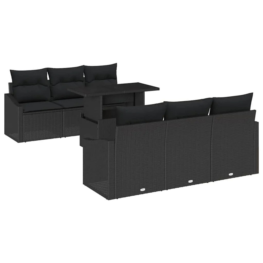 vidaXL 7-teiliges Garten-Sofa-Set aus schwarzem Poly-Rattan mit Kissen und Tisch in modernem Design - Bild 2