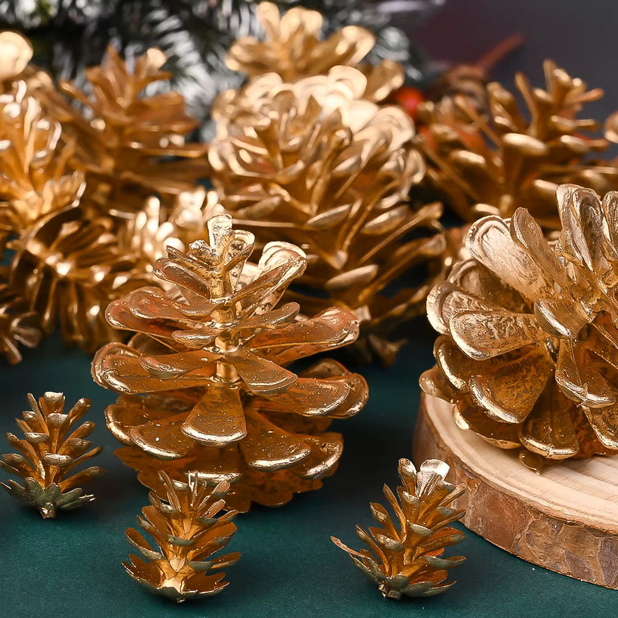 iYOE 30 Stück goldene Weihnachts-Tannenzapfen aus Kunststoff als realistische Weihnachtsbaumornamente und Urlaubsdekoration, Größe: 2–5 cm - Bild 5