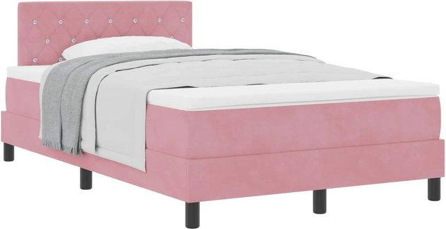 vidaXL Boxspringbett mit Matratze und Kopfteil in Rosa, Samt, B/T: 120 x 190 cm - Bild 1