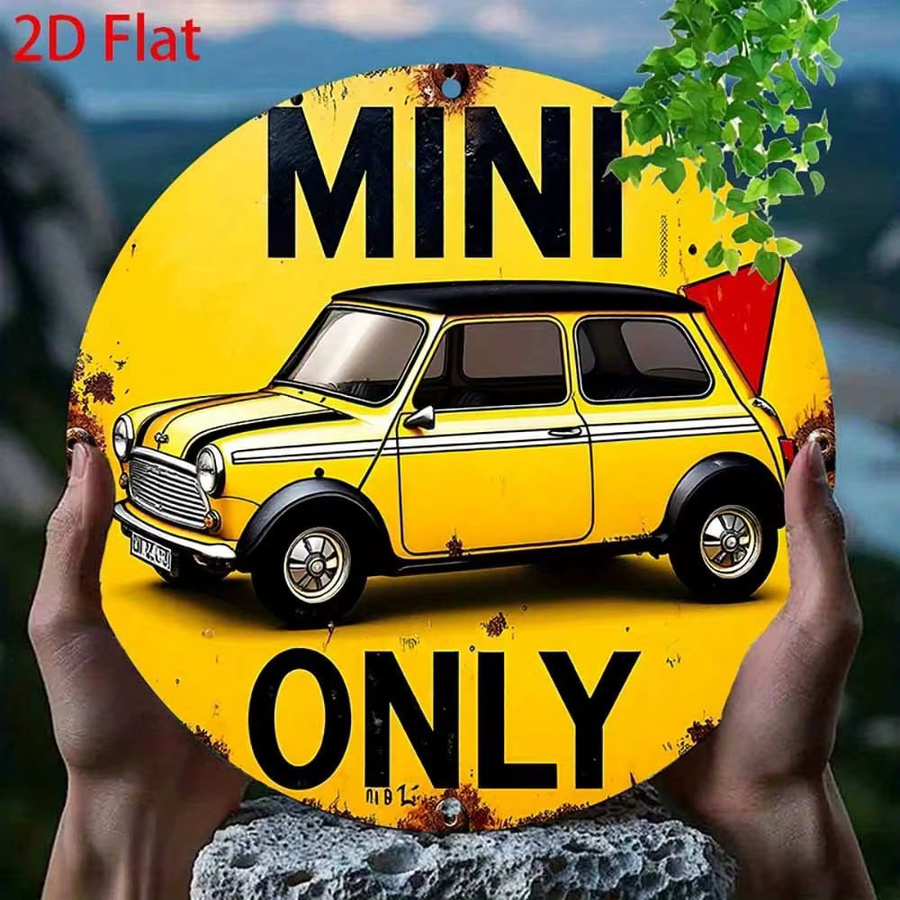 CIFBUY Vintage Mini-Auto Metall-Blechschild in Gelb, runde Wandkunst für Küche und Garage, B/H: 20,32 x 20,32 cm - Bild 3