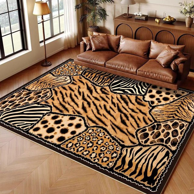 Moderner Tierfellmuster Teppich von Lodestar in Braun, Schwarz und Gold, B/T: 80 x 50 cm - Bild 1