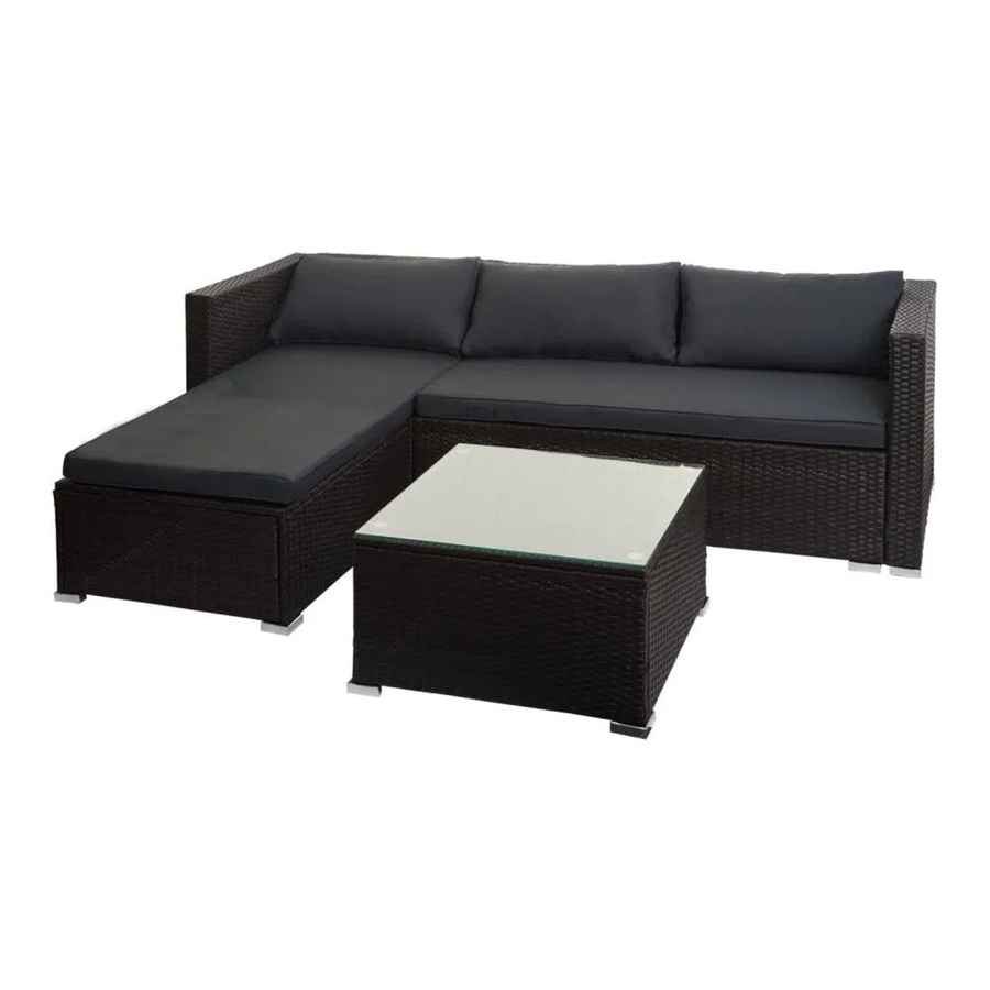 MCW Poly-Rattan Garten-Lounge-Set F57 3-teilig in Braun mit dunkelgrauen Sitz- und Rückenpolstern - Bild 3