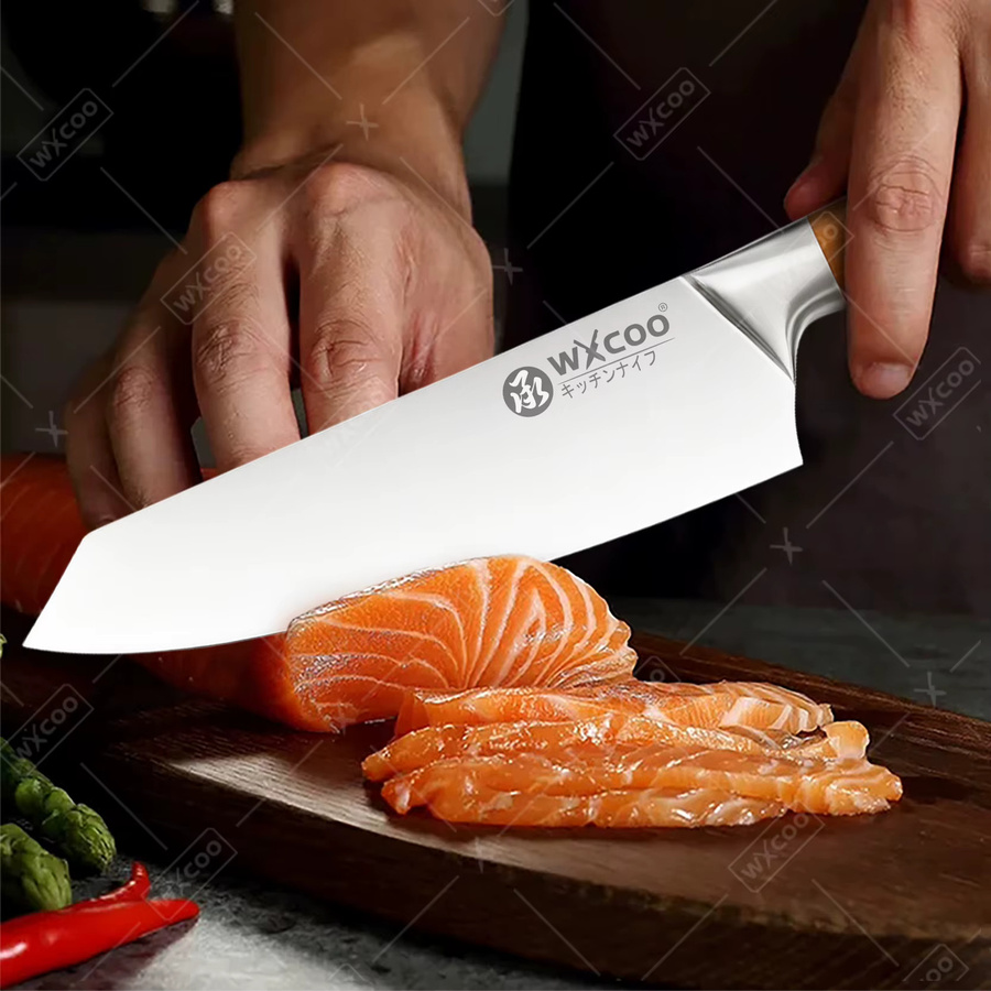 WXCOO Japanisches Küchenmesser aus Edelstahl in Silber mit Holzgriff für Sashimi, Fischfilet und Fleisch - Bild 2