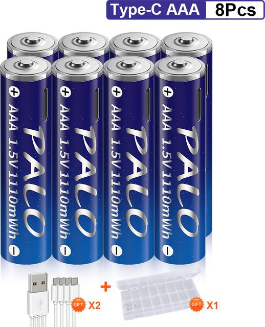 PALO USB wiederaufladbare Li-Ionen AAA Batterien 1,5V mit 1110mWh in Blau inklusive USB-Kabel - Bild 1