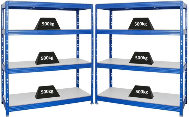 2er Set PROREGAL Rhino Profi Schwerlastregal Blau mit 4 Melamin-Ebenen, H x B x T: 180 x 160 x 60 cm - Bild 1