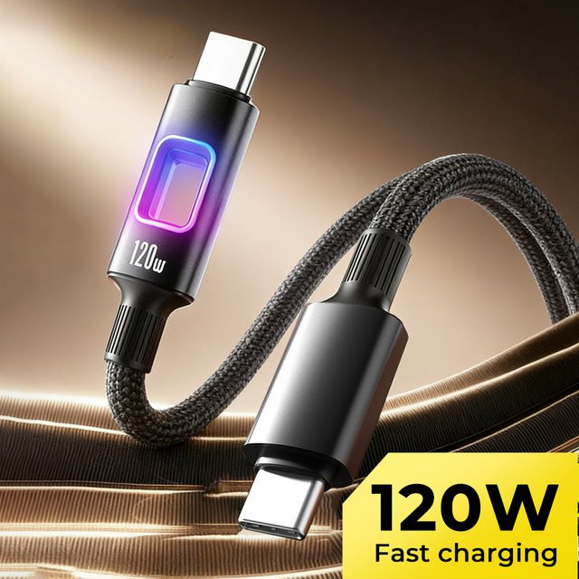 120W USB-C auf USB-C Ladekabel mit PD-Schnellladung und Datenübertragung in Weiß für iPhone, Samsung, Xiaomi und Laptop - Bild 1