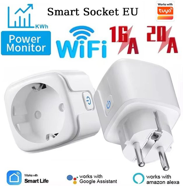 Szaoju WLAN Smart Steckdose mit Stromüberwachung und Timer-Funktion, 16A/20A EU, Weiß, kompatibel mit Tuya Smart Life App und Sprachsteuerung - Bild 1