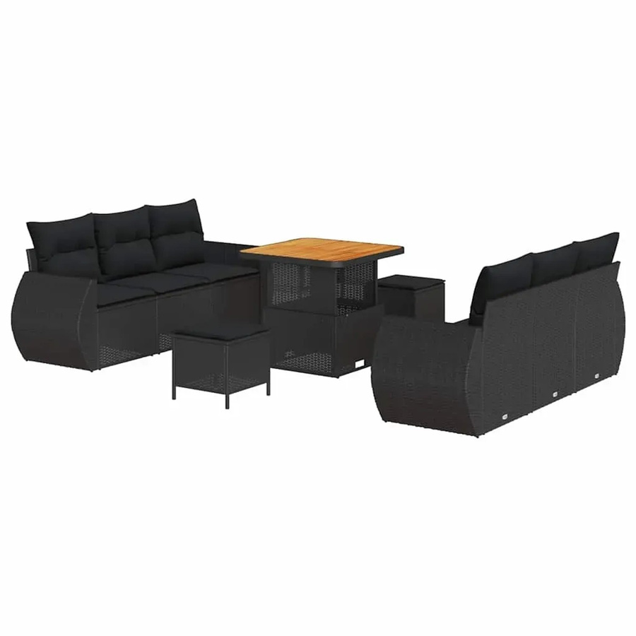 vidaXL Garten-Sofa-Set 9-teilig aus Poly-Rattan und Akazienholz in Schwarz - Bild 2