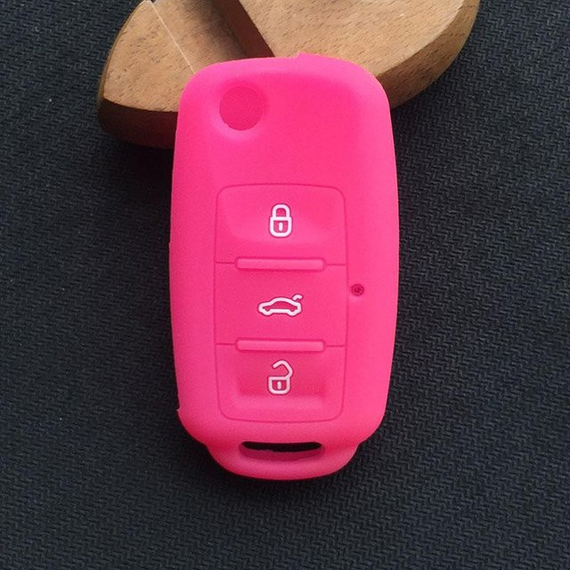 Silikon Auto Schlüsselabdeckung Hülle für VW Volkswagen Polo Passat B5 Tiguan Golf T4 Seat Leon Altea Ateca Skoda Octavia Superb in Hellrosa - Bild 1
