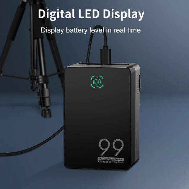 Batmax Mini V-Mount Akku 6700mAh 99Wh V-Lock Batterie in Schwarz mit PD65W Schnellladung, D-Tap, USB-A, Dual DC-Anschluss und LED-Display für Camcorder - Bild 1