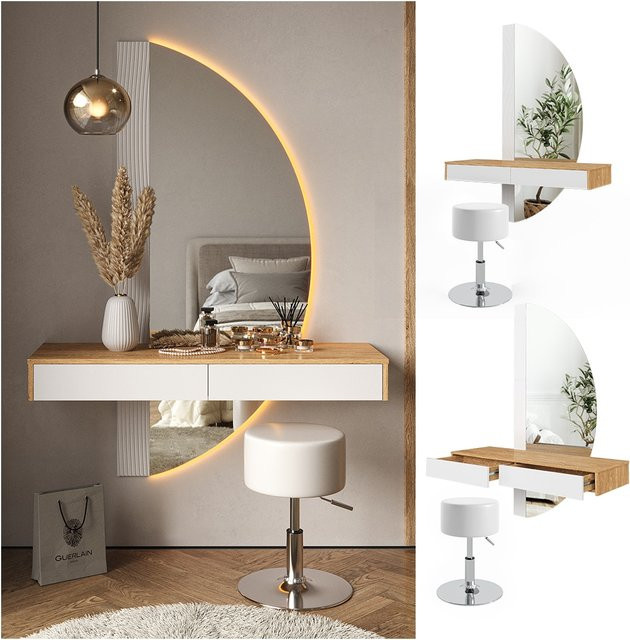 Vicco Schminktisch Melisa mit LED-Spiegel und Hocker, Eiche Weiß, B: 120 cm, H: 161 cm, T: 40 cm - Bild 1