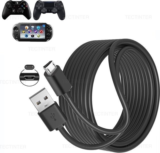 TECTINTER USB-Ladekabel in Schwarz für PS4, Xbox Controller und Android-Smartphones - Bild 1