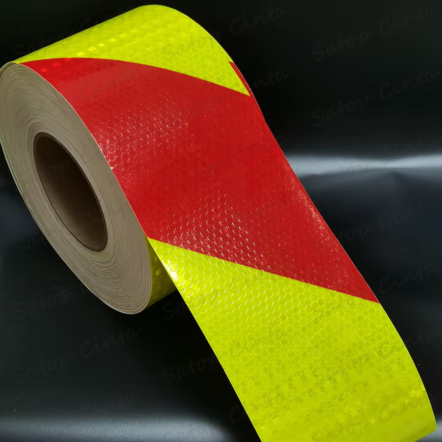 Reflektierendes Warnband Satop Cinta in Fluoreszierendem Gelb und Rot, Streifenmuster, Wasserdichtes Twill-Material, Breite: 10 cm, Länge: 5 m - Bild 2