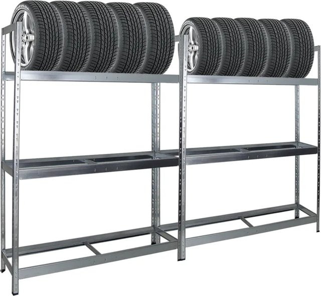 PROREGAL Reifenregal Tiger XL Set aus 2 Stück, verzinkter Stahl, Farbe Silber, H x B x T: 200 x 150 x 45 cm - Bild 1