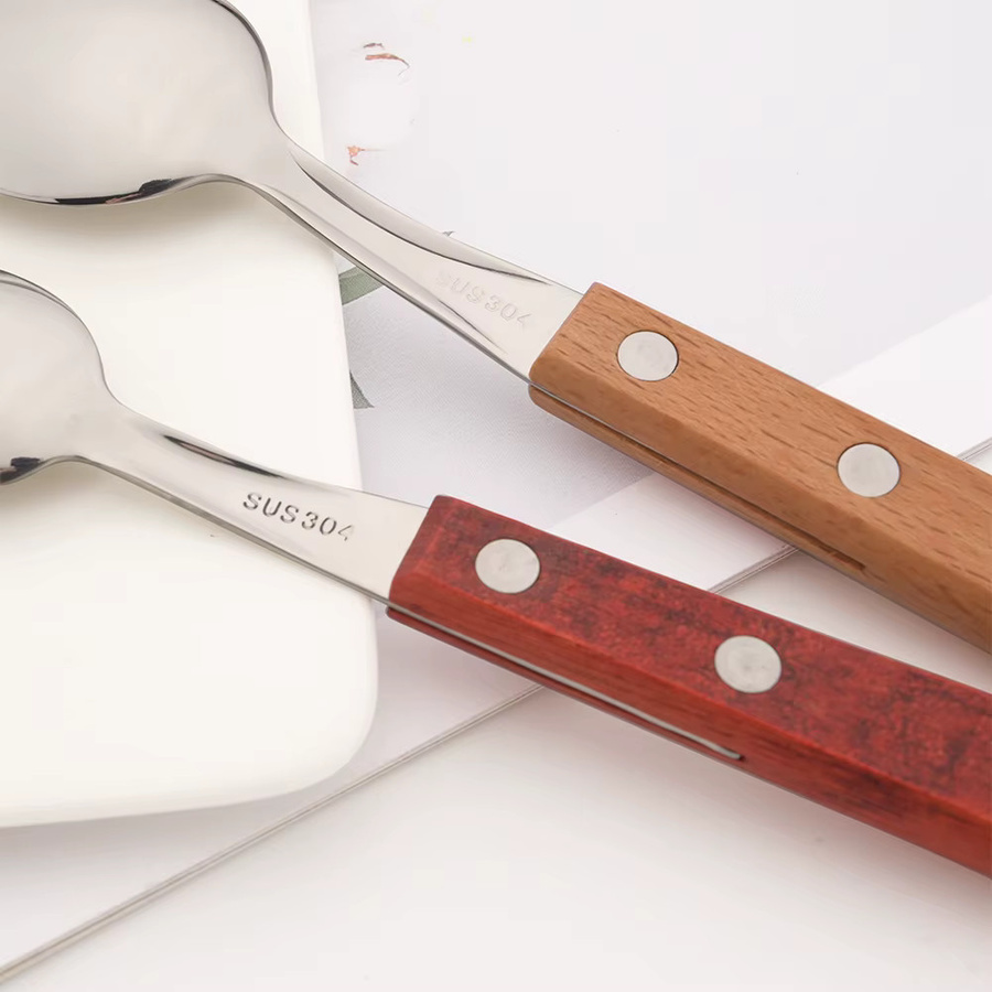 Drmfiy Besteckset aus Edelstahl 304 mit braunem Griff, Silberlöffel-Set, 10 Stück - Bild 2