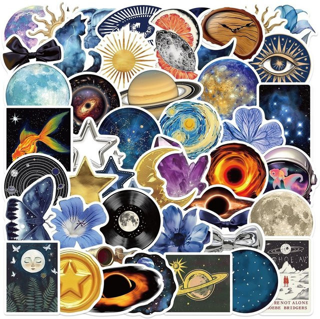 50 Stück Cartoon Cosmic Celestial Aufkleber wasserfest für DIY-Dekoration von Gitarre, Notebook und Gepäck von Anime Worlds Store in Multicolour - Bild 1