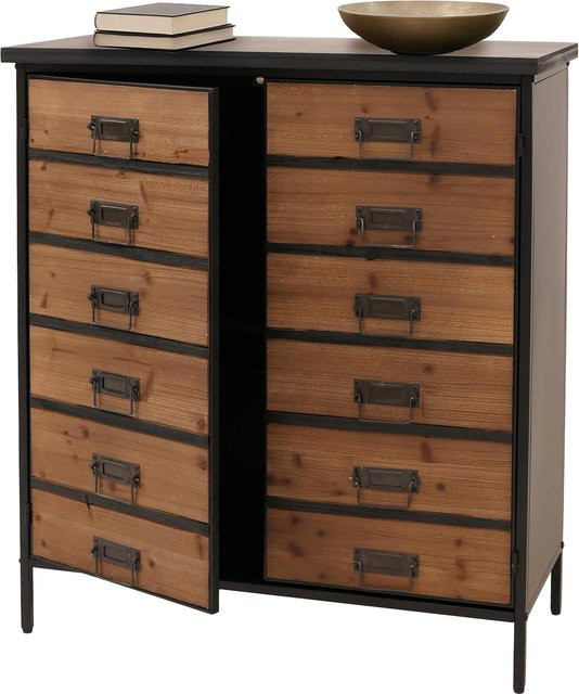 Apothekerkommode MCW O79 im Vintage Shabby-Look, Farbe Braun/Mehrfarbig, H x B x T: 94 x 80 x 35 cm - Bild 1