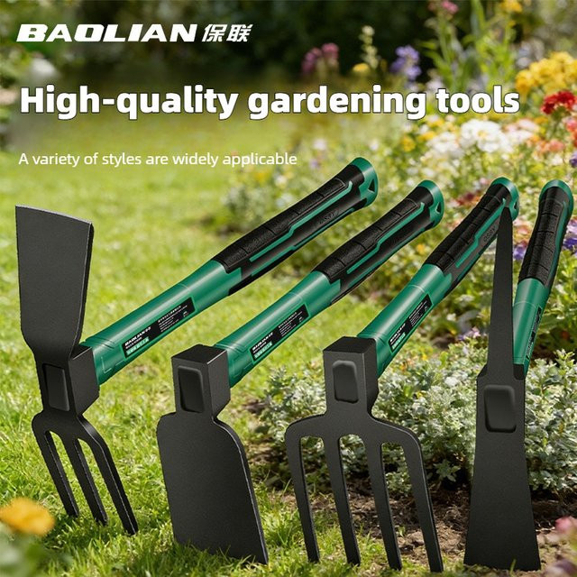 BAOLIAN Gartenwerkzeug-Set mit Schaufel, Hacke und Harke in Grün mit rutschfestem Gummigriff für Garten, Rasen und Bonsai - Bild 1