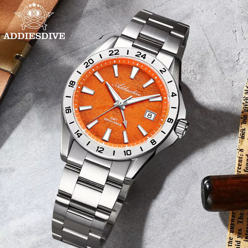 ADDIESDIVE GMT-Uhr, Quarz, Edelstahl, Saphirglas, Herren - Bild 3