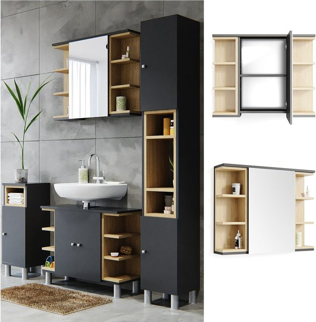 Vicco Spiegelschrank Aquis Wandspiegel für das Badezimmer in Eiche und Anthrazit - Bild 1