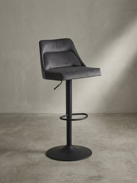 KADIMA DESIGN Barhocker mit Samtbezug und Lehne in Grau, B/T/H: 45 x 51 x 106 cm - Bild 1
