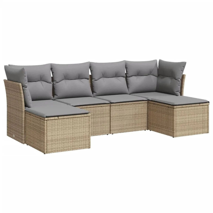 vidaXL 6-tlg Garten-Sofagarnitur aus Poly Rattan in Beige mit Kissen und Metallgestell - Bild 2