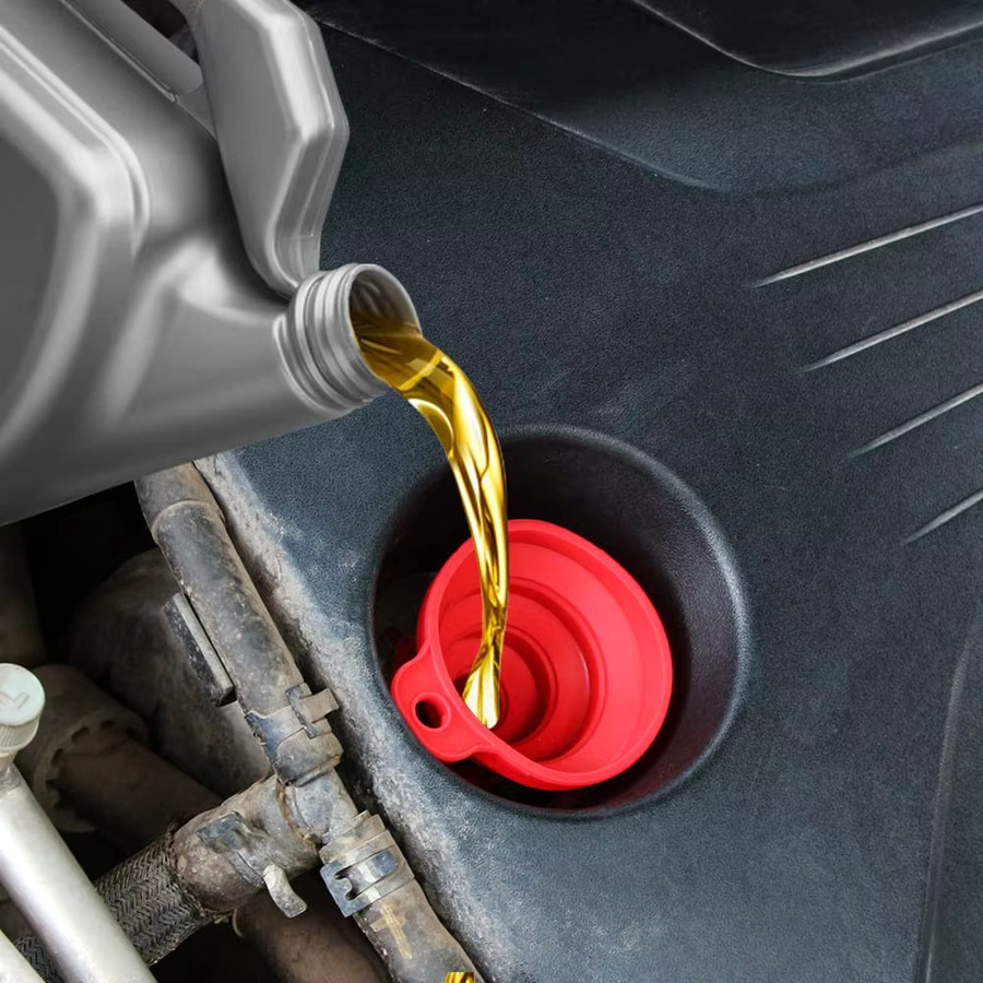 Faltbarer Silikontrichter von ouliluye in Schwarz oder Rot, tragbarer Rundtrichter für Flüssigkeiten wie Wein, Motoröl oder Benzin - Bild 3