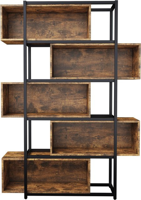 Bücherregal LY mit 5 Etagen in Holzoptik und schwarzem Metall, B/T/H: 121 x 35 x 176 cm, Schwarz und Braun - Bild 1