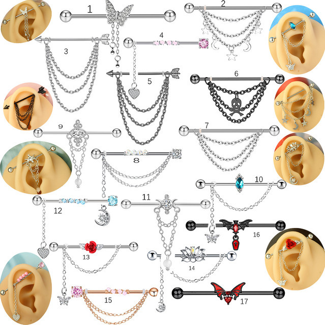 JunlowPY Piercing Barbell Edelstahl, Stern, Silber, Unisex - Bild 1
