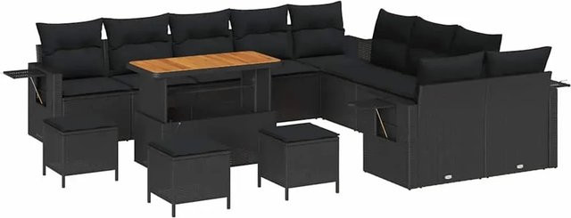 vidaXL Garten-Sofa-Set aus Poly-Rattan in Schwarz mit 14-teiligem Zubehör und Stauraumfunktion - Bild 1