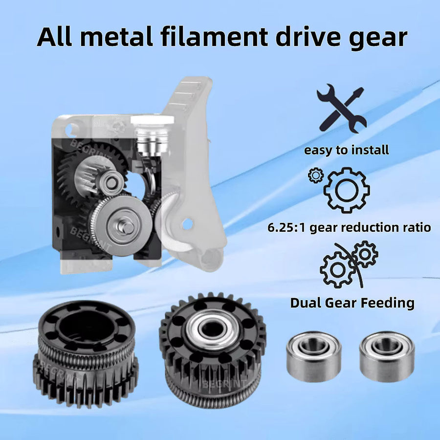 BEGRINT K2 Plus Vollmetall-Extruder-Getriebesatz mit DLC-Beschichtung und perforiertem Leichtbau-Design - Bild 3