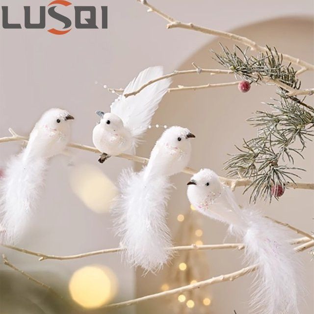 LUSQI Künstliche Vogeldekoration mit Glitzer in Weiß für Weihnachten und Hochzeit - Bild 1