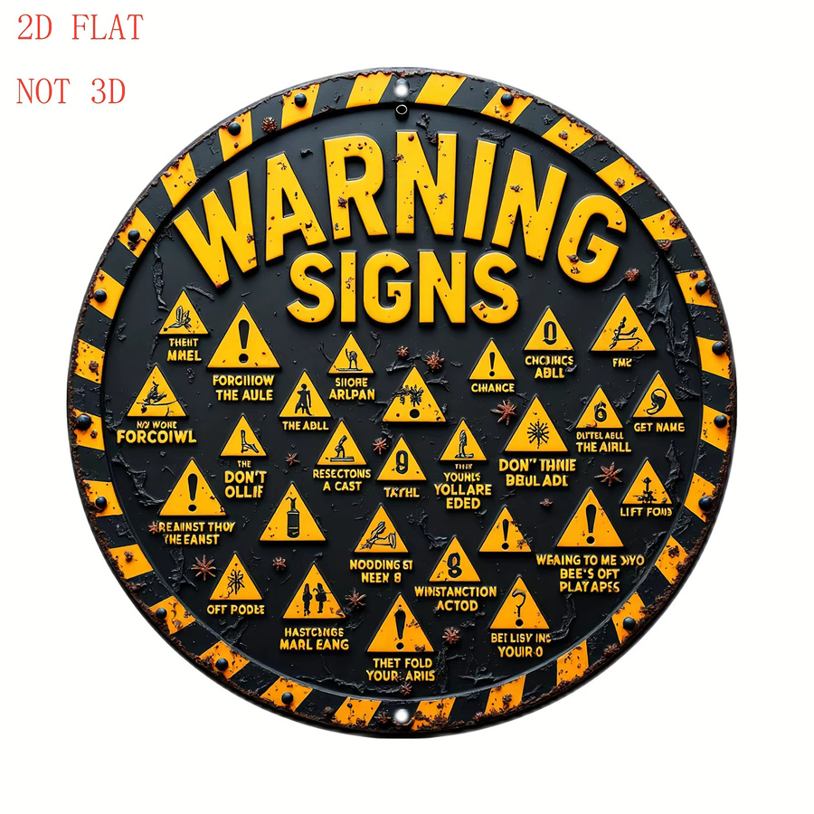 CIFbuy Vintage Caution Metallschild aus Aluminium in Gelb, rundes Wandkunst-Dekorationselement aus rostfreiem Metall - Bild 2