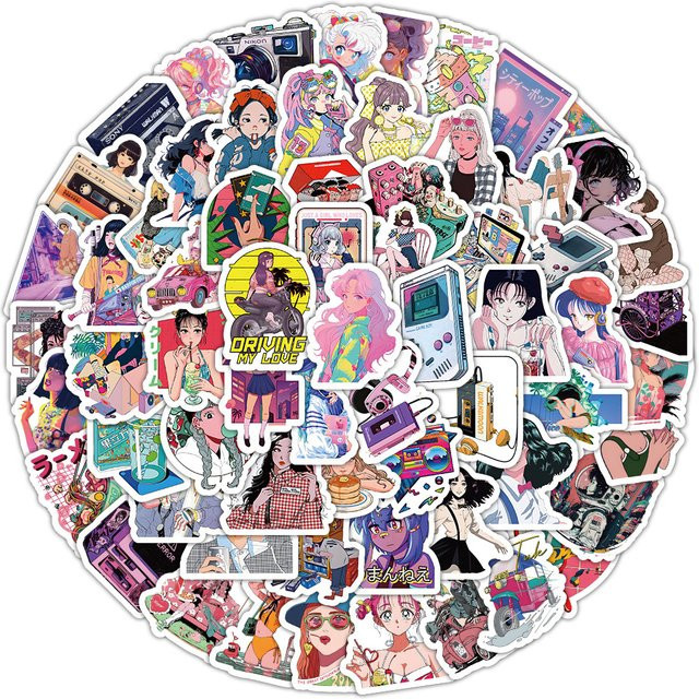 Charile Anime-Stil City Pop Girl Aufkleber, Set, Bunt / Mehrfarbig - Bild 1