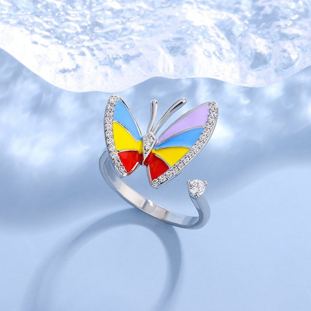 GaGa-Duck Ring, 925 Silber, Bunt, Diamant, Zirkonia, Schmetterling - Bild 1