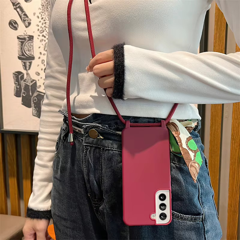 Samsung Crossbody Lanyard Strap Soft Cover Hülle für Galaxy S26 S25 S24 S23 S22 S21 S20 FE Plus Note 10 20 Ultra A41 A21S 5G in Pink - Bild 2