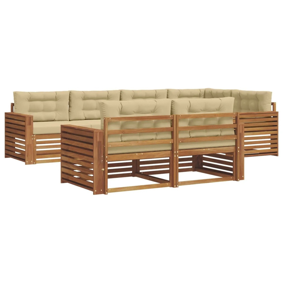 vidaXL Outdoor-Sofagarnitur 7-tlg. aus Massivholz in L-Form, Farbe Natur und Beige - Bild 2