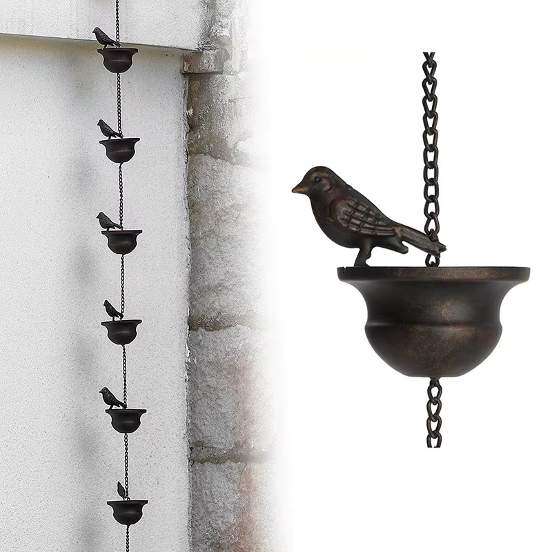Regenketten für Dachrinnen mit Vögel-Motiv in Dunkelbronze und Schwarz von TPXCKz inklusive Aufhänger zur Heimdekoration - Bild 4