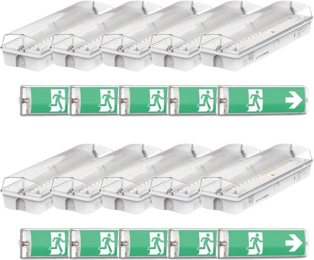 ENOVALITE LED Fluchtwegleuchte 4W mit Notstromfunktion, 6000K Kaltweiß, IP65 Wasserdicht, Weiß, Polycarbonat - Bild 1