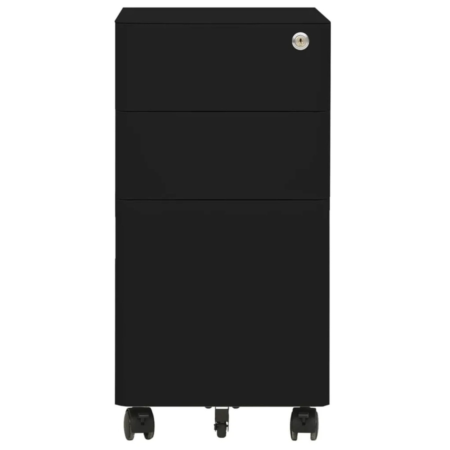 vidaXL Aktenschrank aus Stahl mit Rollen und Schloss in Schwarz, B/T/H: 30 x 45 x 59 cm - Bild 2