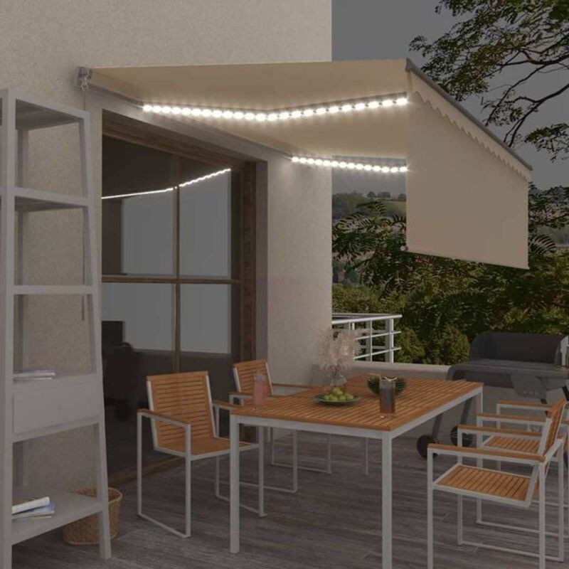vidaxl Markise manuell einziehbar mit Rollo und LED in Creme, B x H: 4 x 3 m - Bild 1
