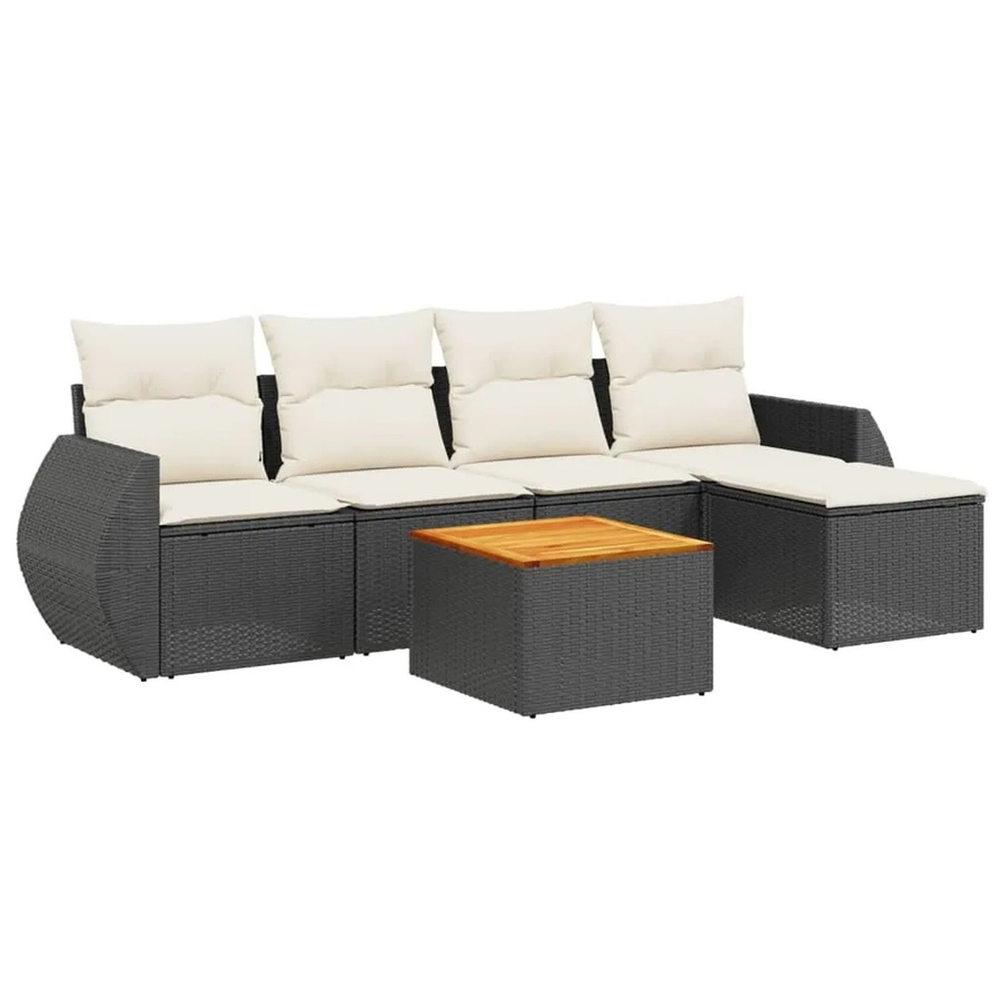 vidaXL 6-teilige Garten-Sofagarnitur in L-Form mit Kissen und Ottoman, Schwarz, Poly-Rattan und Metallrahmen - Bild 2