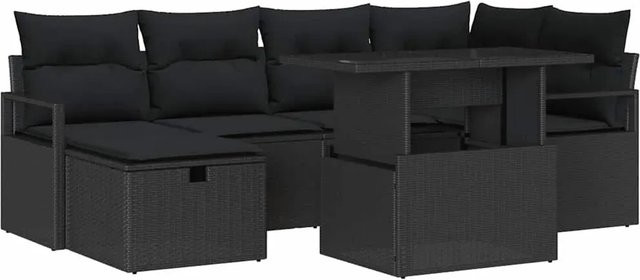 7-teiliges vidaXL Garten-Sofa-Set aus Poly Rattan mit Kissen in Schwarz - Bild 1