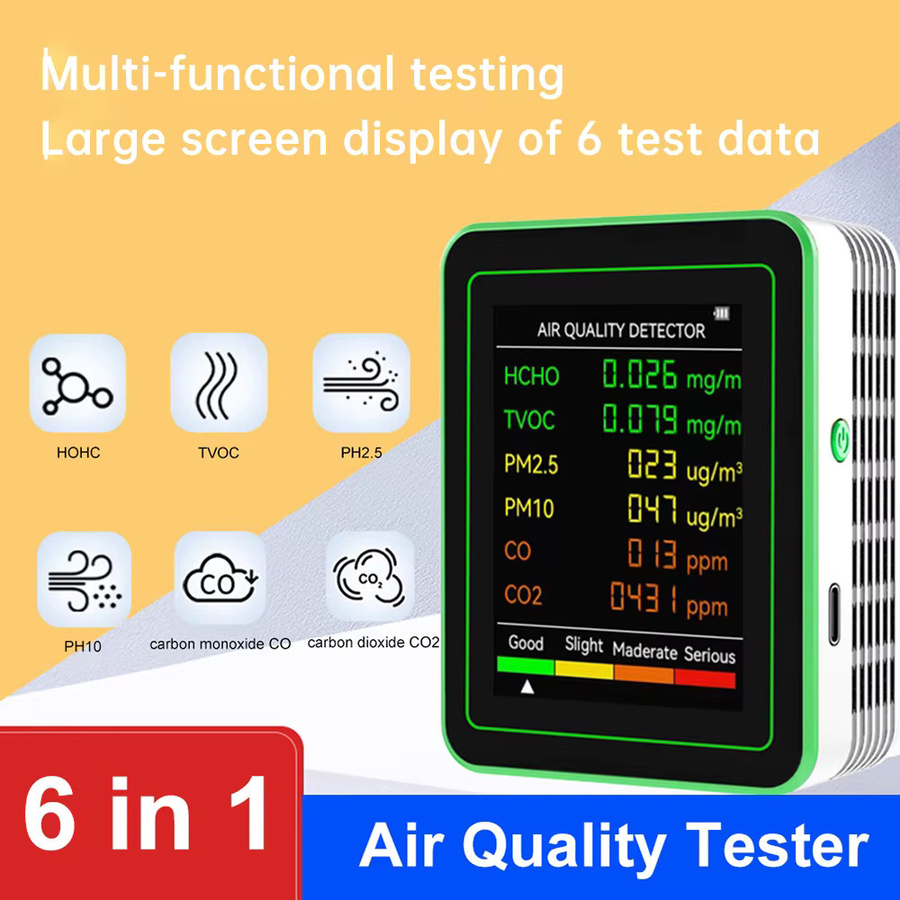 Gaqqee 6-in-1 Luftqualitätsmonitor tragbares Multifunktionsdisplay mit hochpräzisem Sensor für Zuhause und Büro - Bild 4