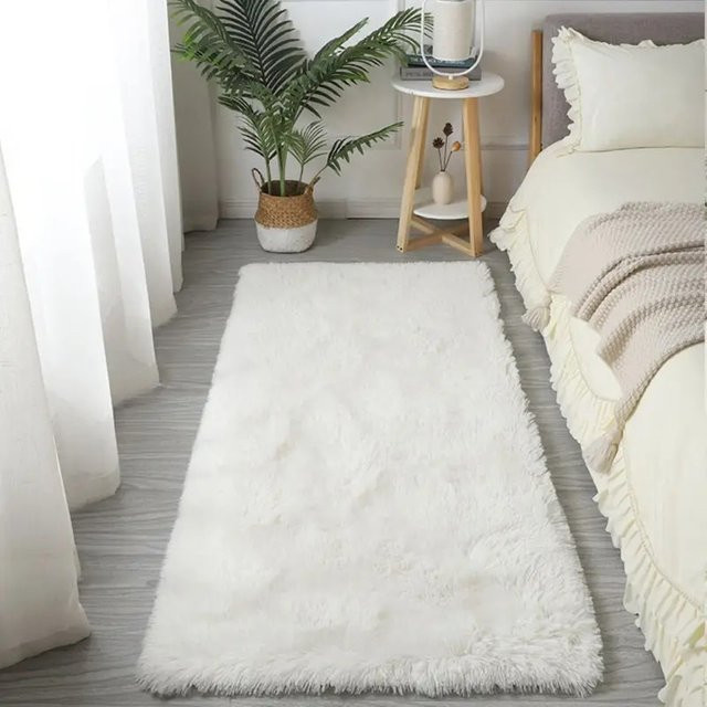 VIKAMA Minimalistischer Flauschiger Seidenweicher Teppich in Beige, Rutschfest und Schmutzabweisend für Wohnzimmer, Schlafzimmer und Arbeitszimmer - Bild 1