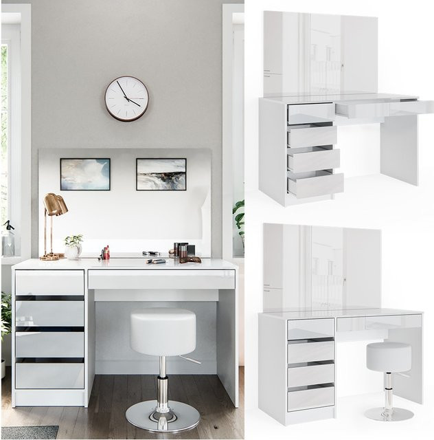 Vicco Schminktisch Sherry Weiß mit Spiegel, Hocker und 5 Schubladen, Breite: 120 cm - Bild 1