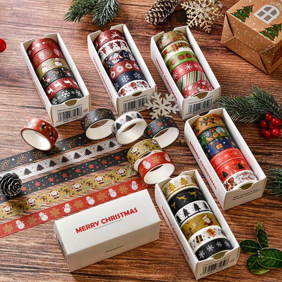 6 Rollen Washi-Tape mit Weihnachtsmotiv in Multicolour für DIY-Tagebuch-Dekorationen - Bild 1