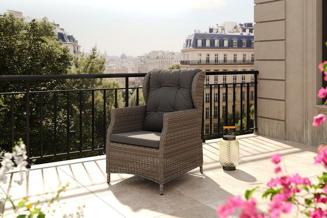 OUTFLEXX Dining Sessel aus Polyrattan in Grau mit stufenlos verstellbarer Rückenlehne, B/T/H: 78 x 63 x 93 cm - Bild 1