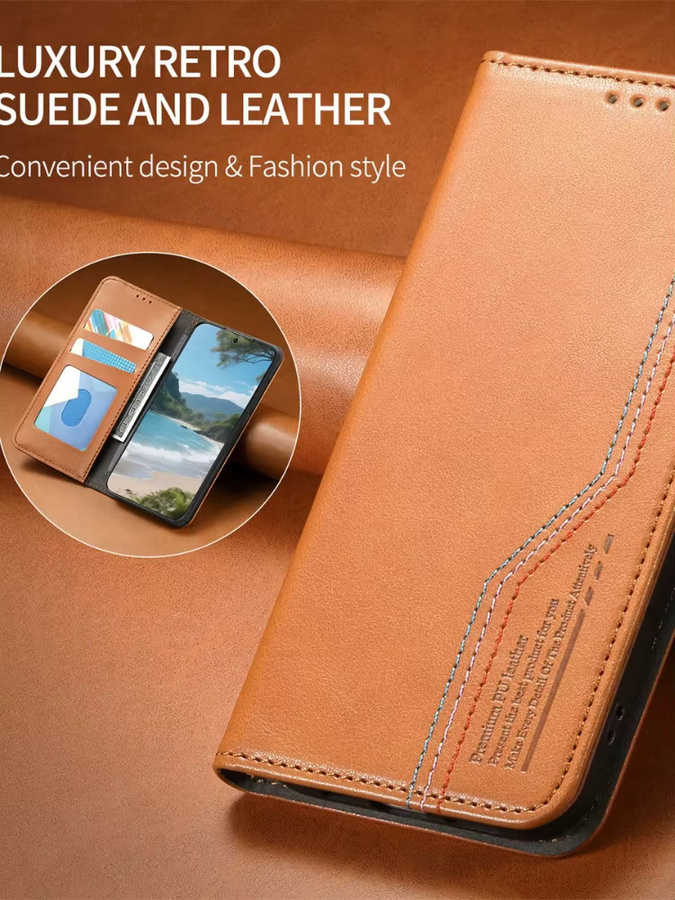 Retro Leder Flip Wallet Handyhülle mit Kartenfächern für Samsung Galaxy S25 Edge Ultra S24 FE A55 A35 A25 A15 A05 A06 A16 A26 A56 A36 in Braun - Bild 7